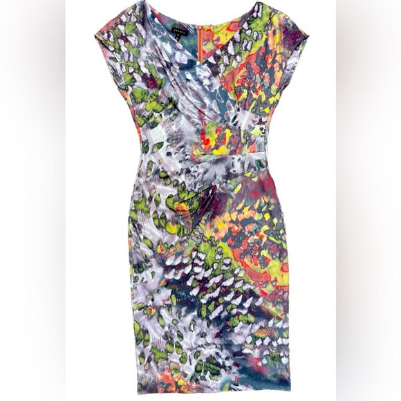 Escada Watercolor Dress Size 36 US 6 Colorful Designer Business Knit Summer EUC - Picture 1 of 16